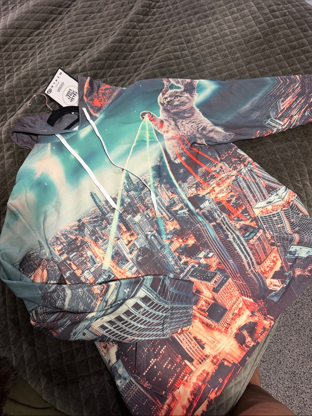 A.L.C. Godzilla Cat Hoodie with Black and Coral Accents
